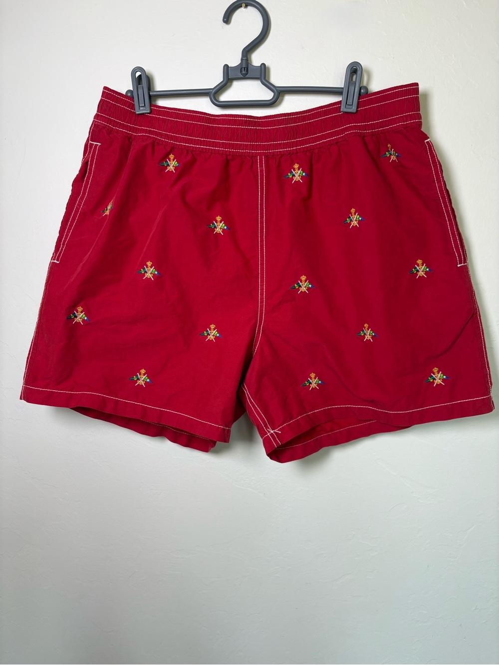 Vintage 90s Polo Ralph Lauren Embroidered Crest Swim Trunks Men’s L Red Nautical